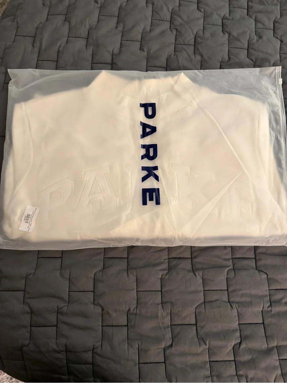 Parker White Sweatshirt with Navy Vertical Logo